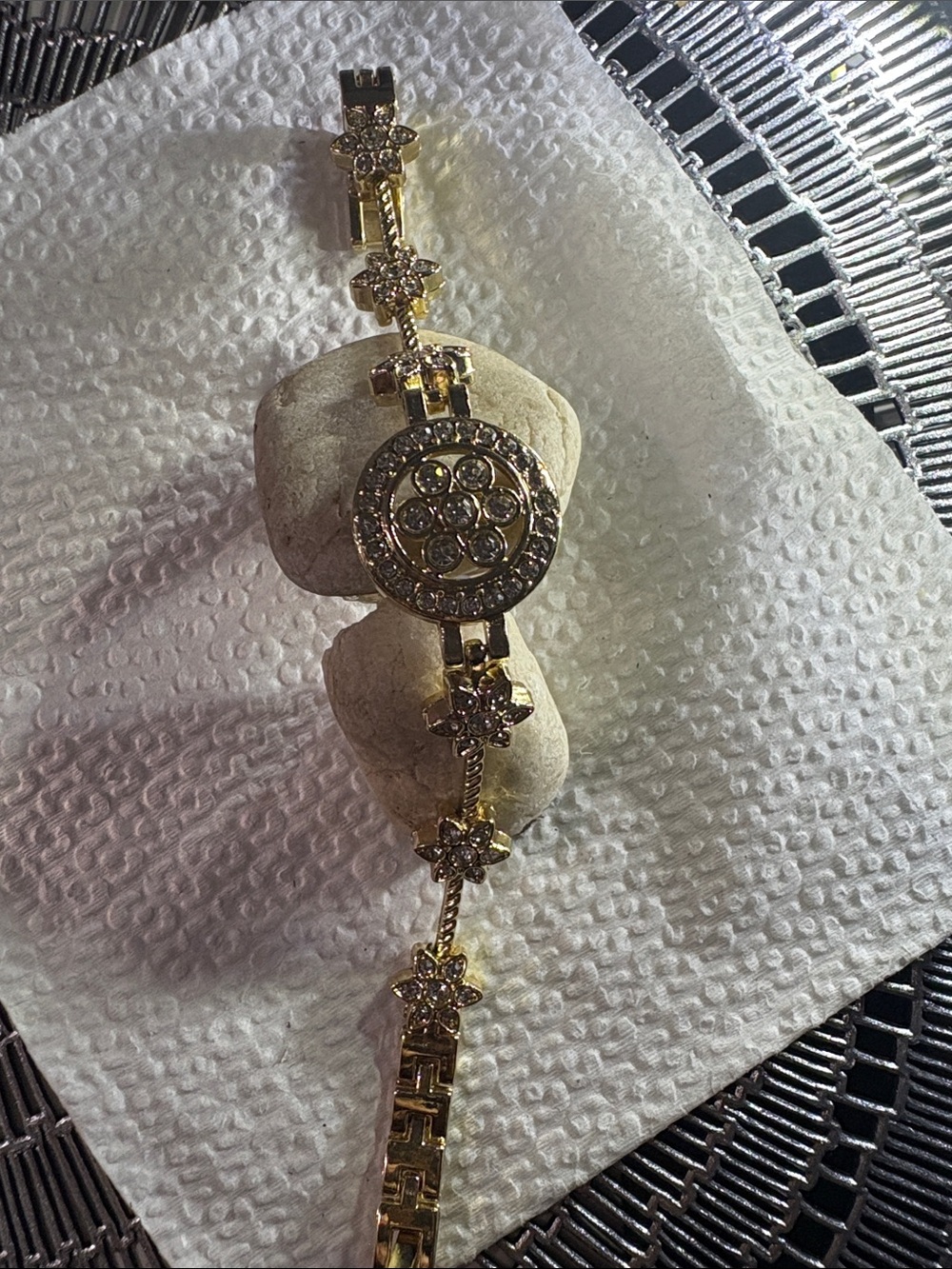 Gold-Tone Rhinestone Crystal Statement Bracelet